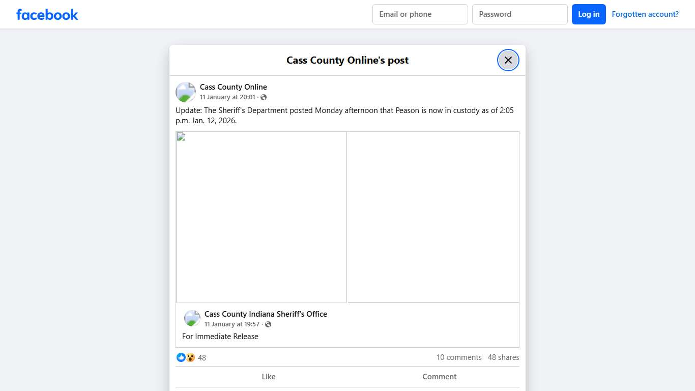 Update: The Sheriff's Department... - Cass County Online Facebook